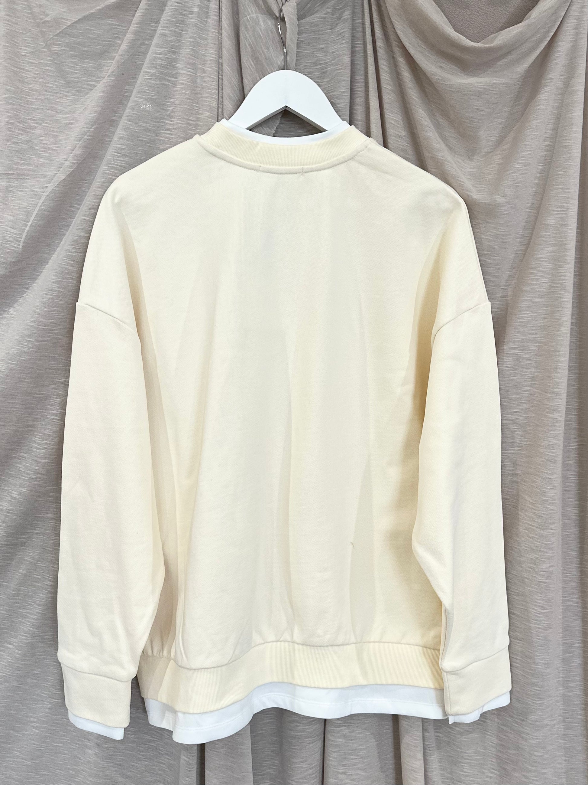 Sweat-shirt beige à double col rond bicolore