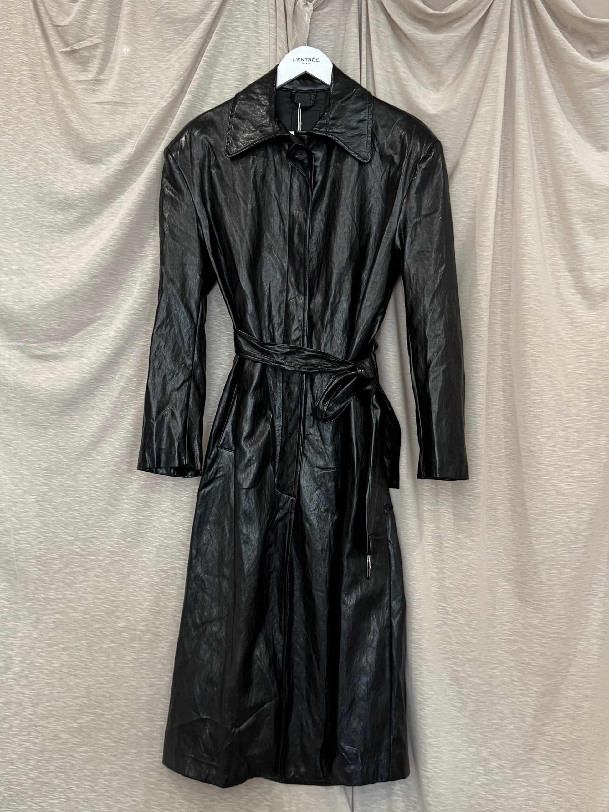 Trench en similicuir noir effet vintage brillant