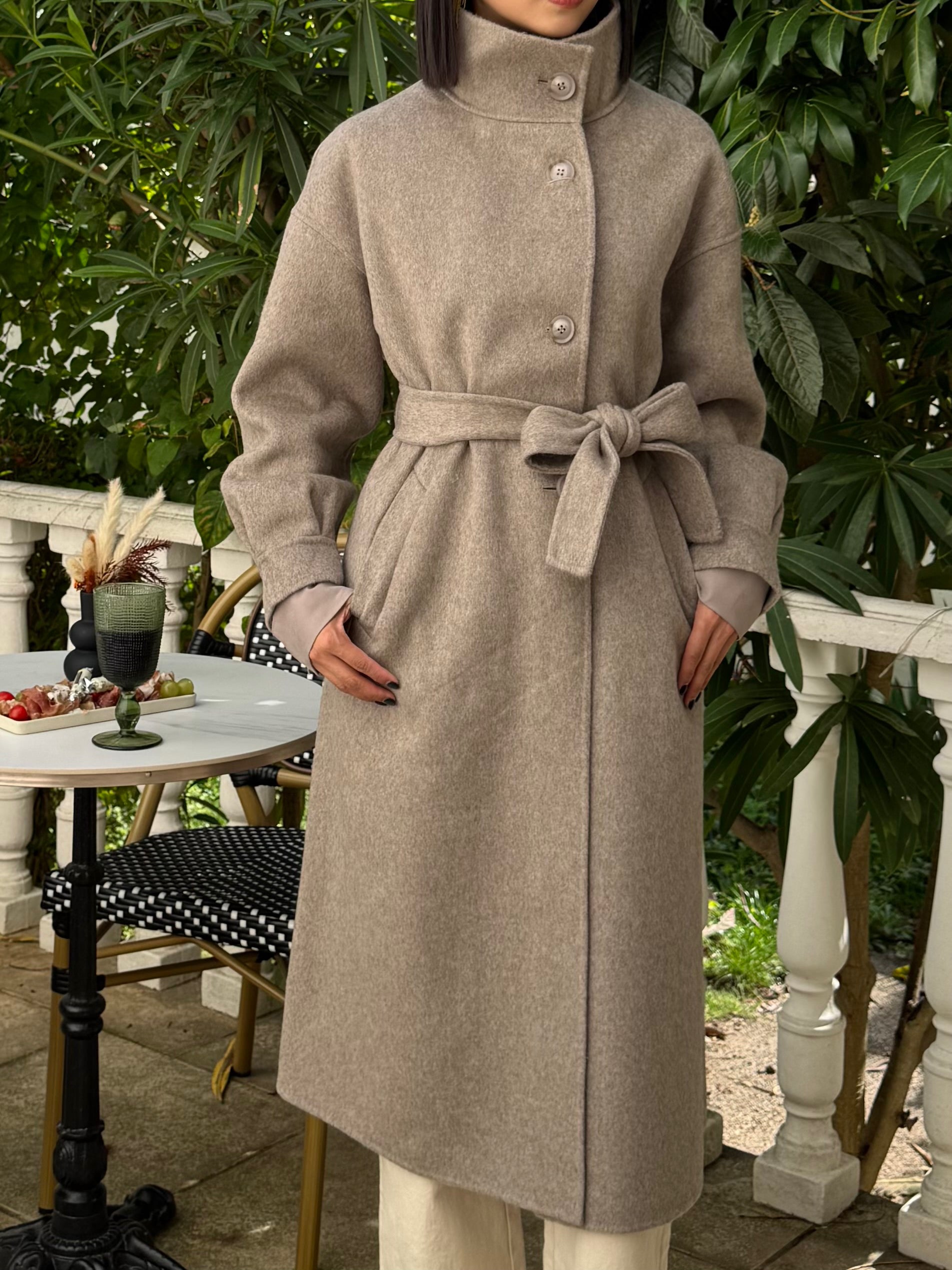 Manteau enveloppant couleur sable