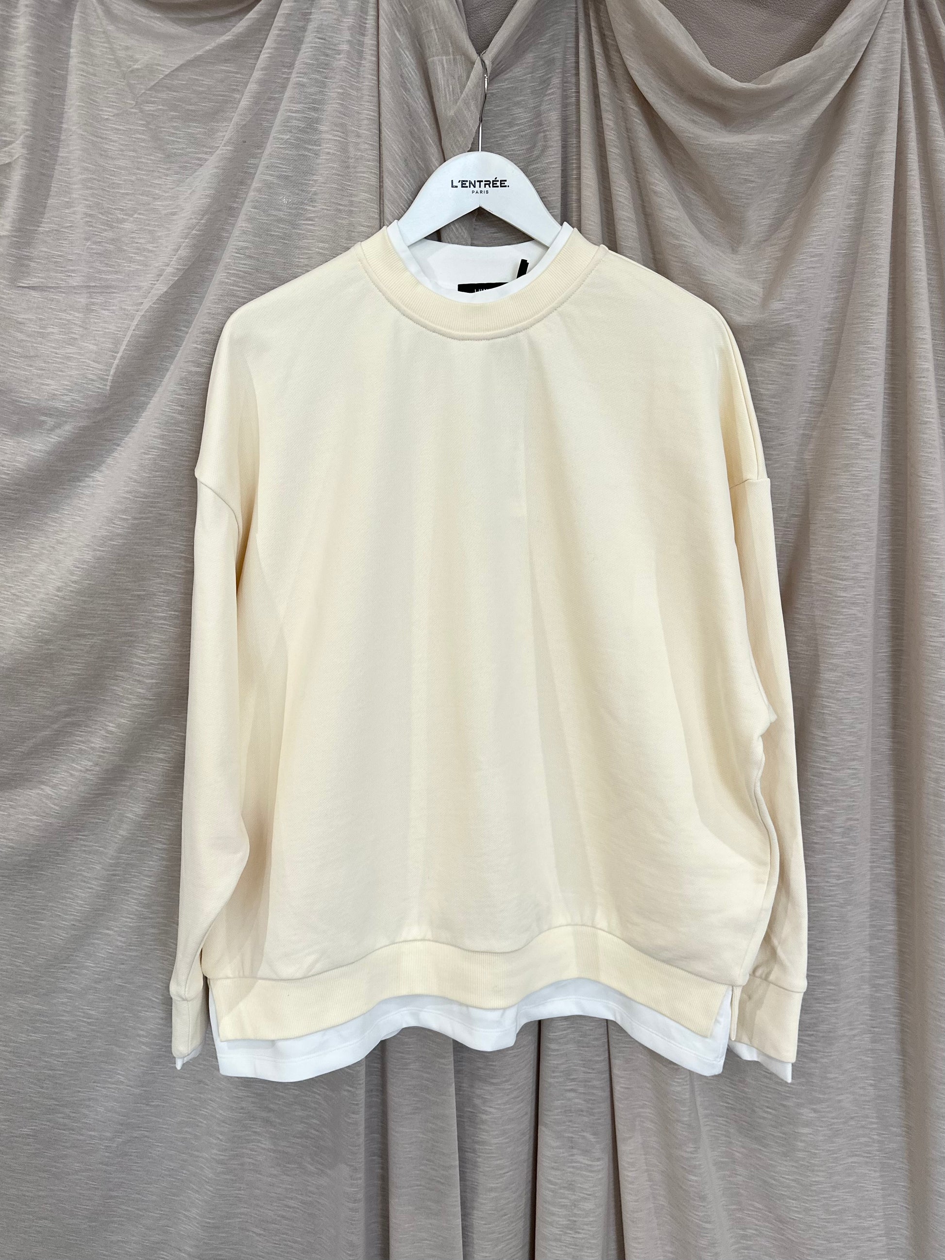 Sweat-shirt beige à double col rond bicolore