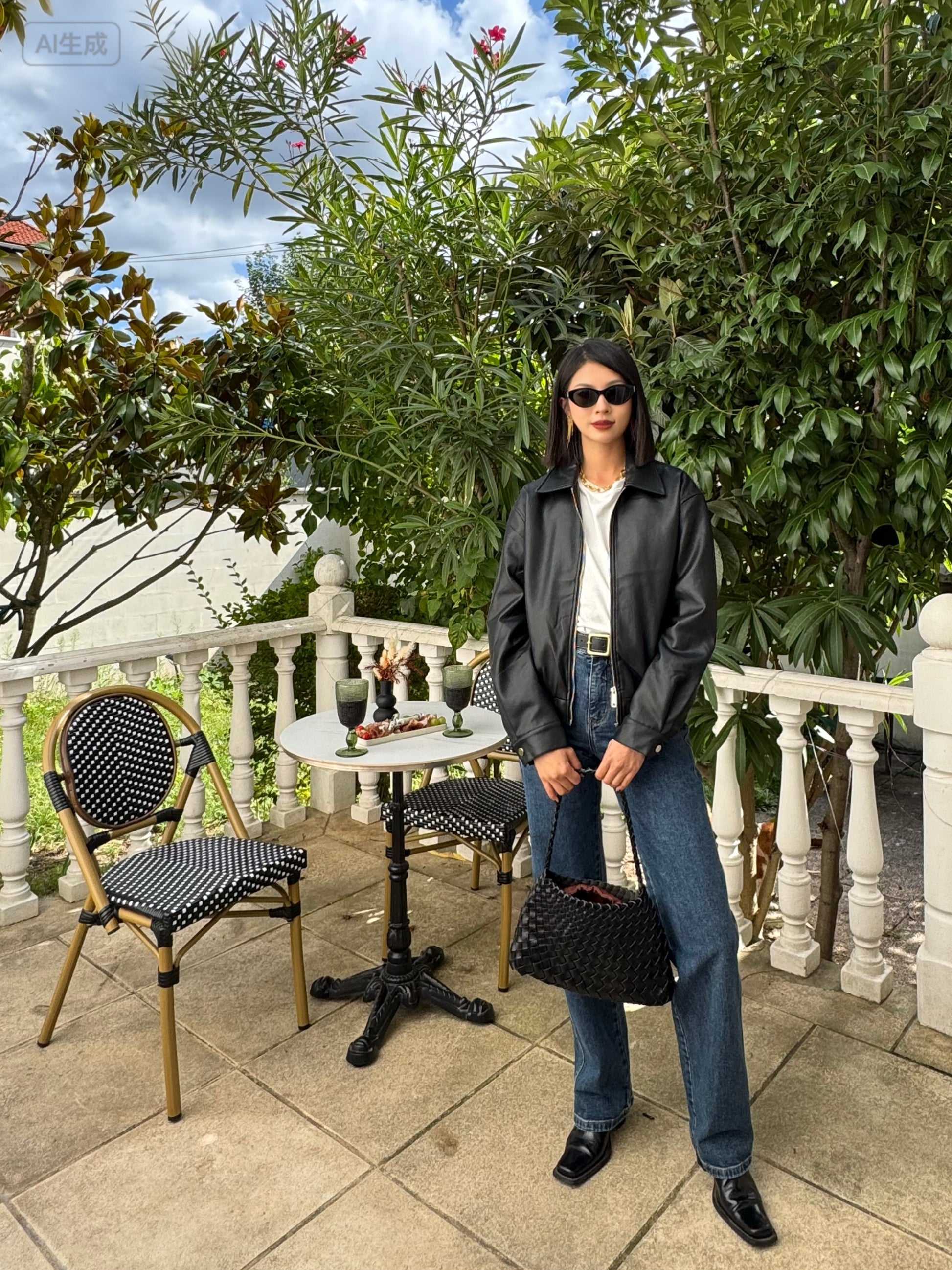 Veste courte en similicuir noir