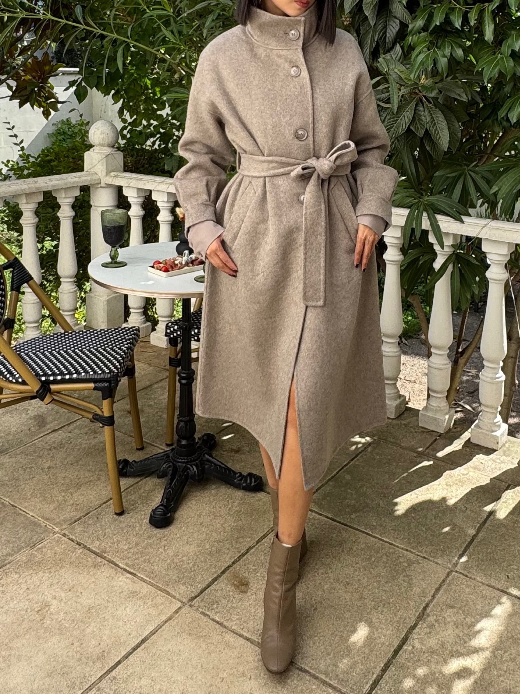 Manteau enveloppant couleur sable